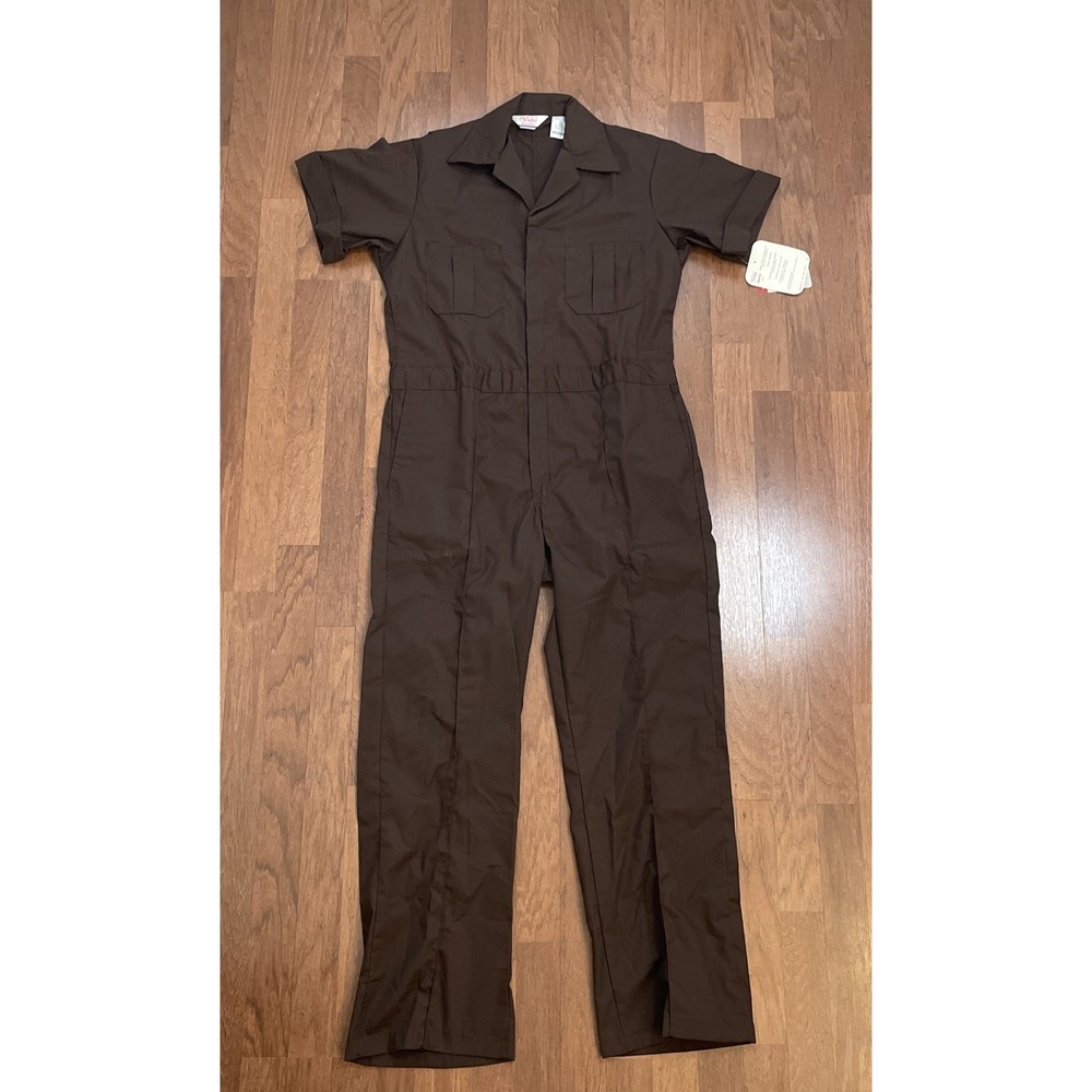 Walls Coveralls Mens 40 Reg Dark Brown Short Sleeve Vintage RARE Made In USA